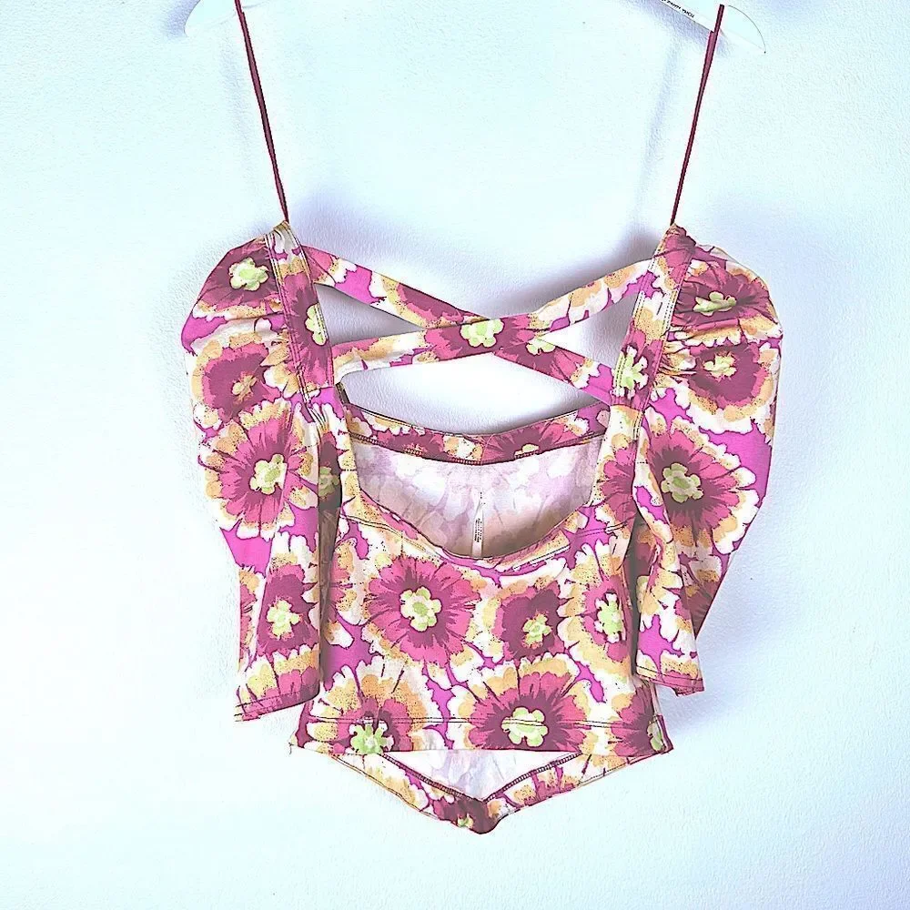 Free People Give Me More Macro Flower Top pink combo cut out design NWT MSRP $98